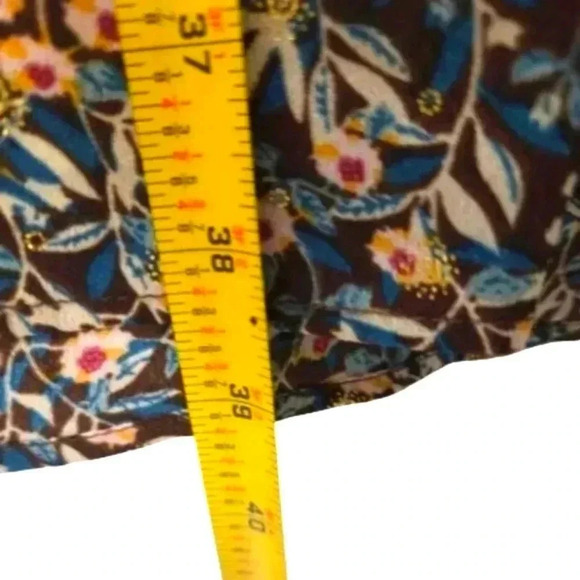 Axara Paris Chocolate Brown Teal Floral Print Collared Shirt Dress With Pockets - Picture 10 of 12